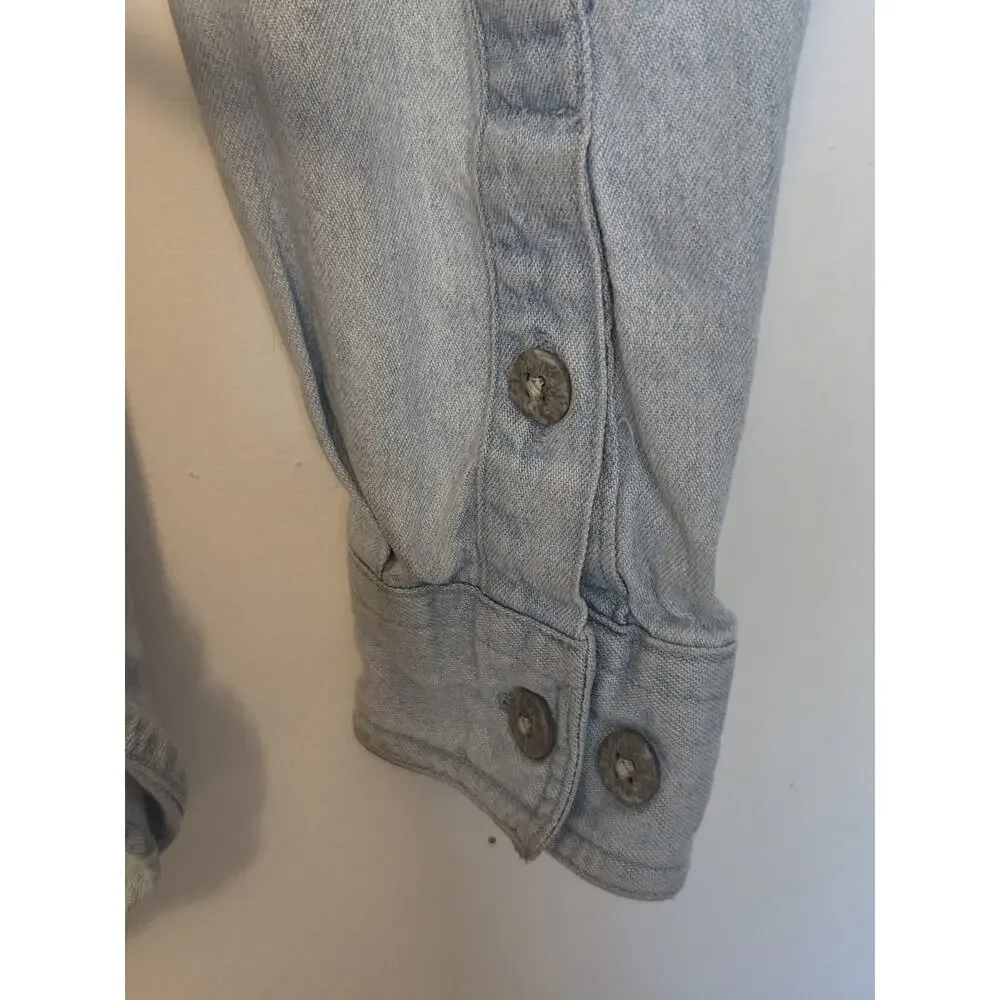 Harley Davidson Cotton Denim Shirt Vintage Mens S Light Blue Motorcycle Biker